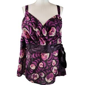 Lane Bryant Women's Purple Cold Shoulder Floral Top Size 26